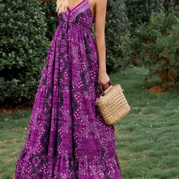 Bohemian Boho Gypsy Ruffle Cami Maxi Dress - Picture 5 of 12